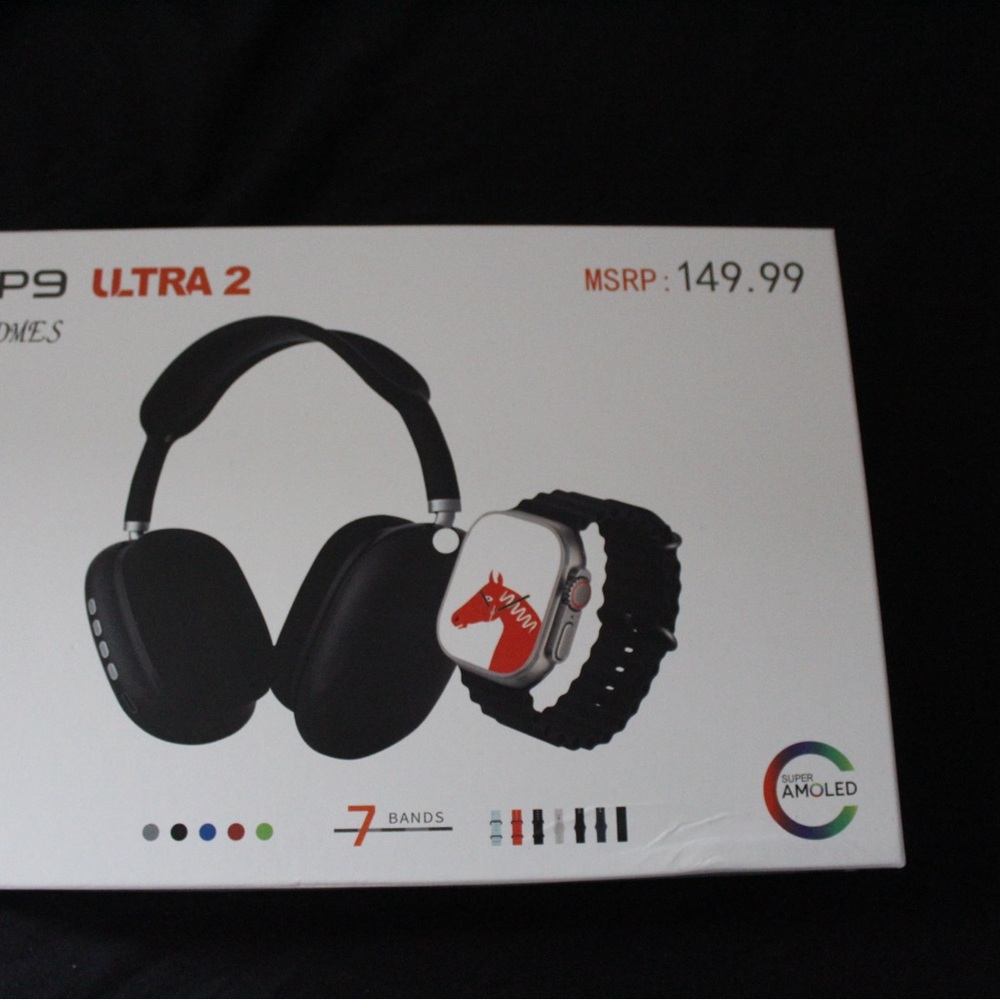 Grey Over-Ear Headphones with Plush Padding & smart watch